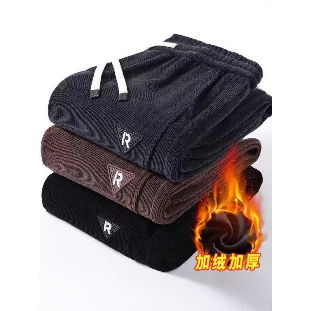 裤子男灯芯绒秋冬季加绒新款修身显瘦束脚卫裤男士休闲裤青年长裤