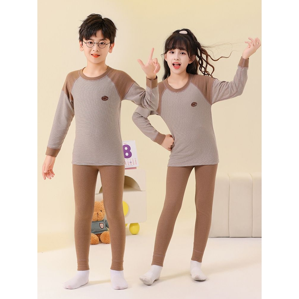儿童保暖内衣中大童小孩冬季羊绒毛蚕丝睡衣男童女童秋衣秋裤套装