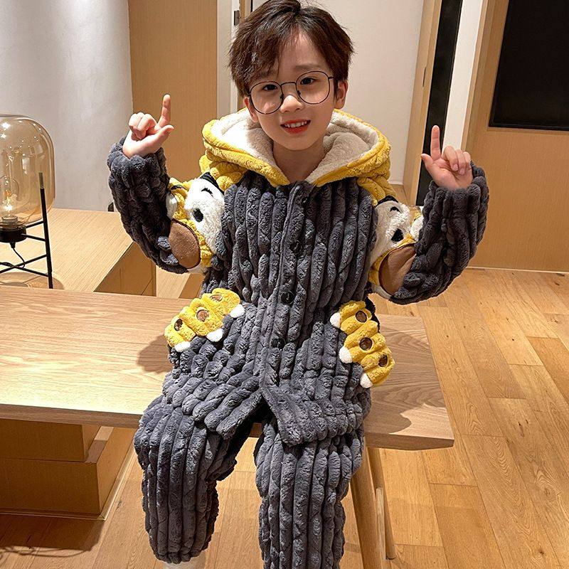 冬季法兰绒夹棉睡衣男孩三层加厚家居服加绒保暖套装珊瑚绒大儿童,女士内衣/男士内衣/家居服,睡衣/家居服套装,淘宝优惠券,粉丝福利购,淘宝优惠卷