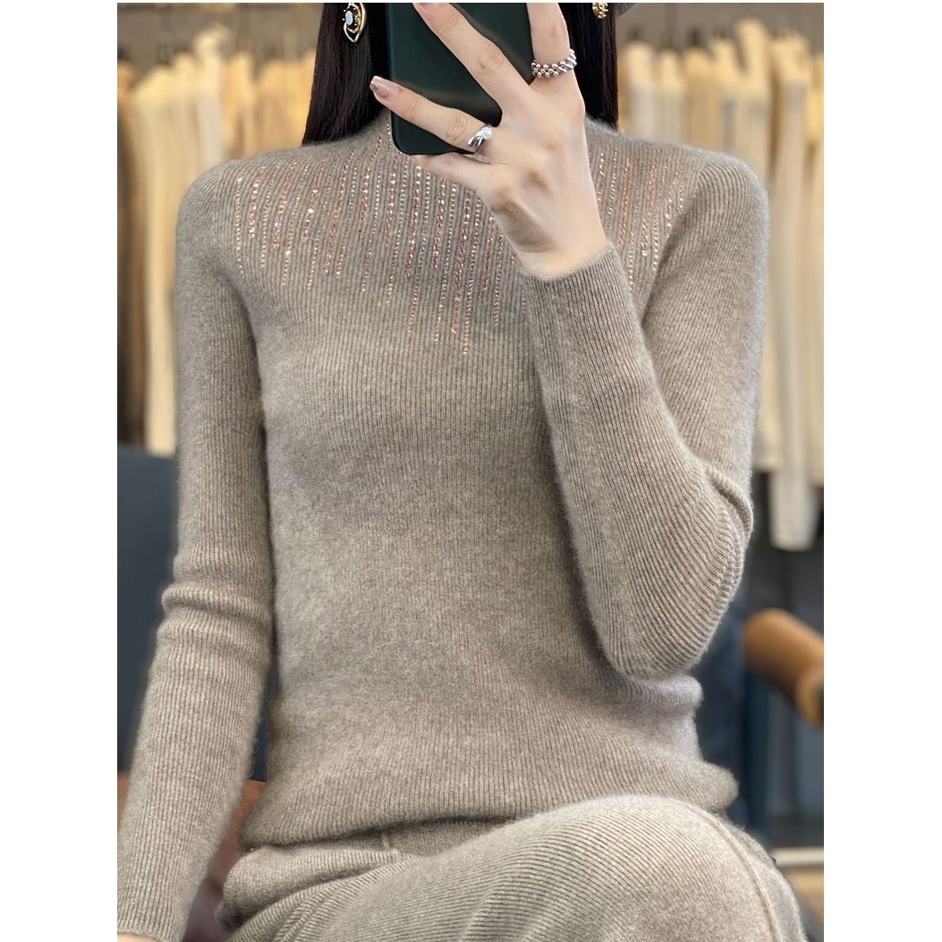 秋冬无缝针织打底衫一线成衣女半高领抽条亮片修身长袖套头毛衣中,女装/女士精品,羊绒衫,淘宝优惠券,粉丝福利购,淘宝优惠卷