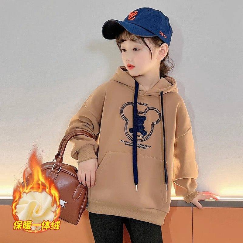 童装女童连帽卫衣加绒2025新款中大童一体绒长袖上衣儿童保暖外套