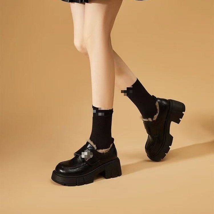 加绒小皮鞋女2025冬季新款英伦风厚底增高保暖乐福鞋粗跟棉鞋ins,女鞋,时尚雪地靴,淘宝优惠券,粉丝福利购,淘宝优惠卷