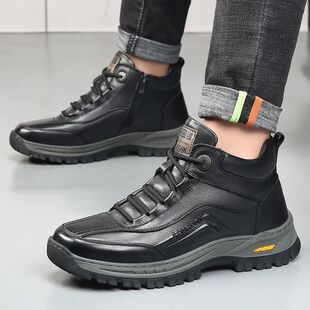 头层牛皮棉鞋男款冬季户外皮毛一体雪地靴男士保暖羊毛东北棉鞋男