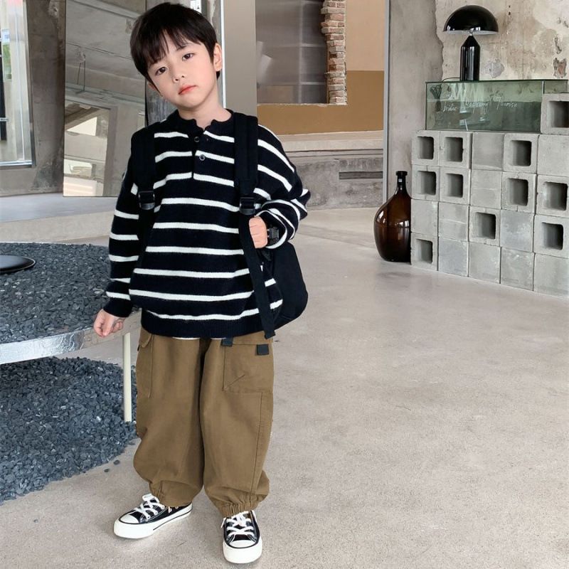 冬装2025新款韩版男童毛衣儿童条纹撞色针织衫宝宝打底衫上衣外套