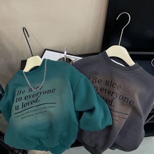 男童加绒卫衣秋冬2025新款中小童冬季圆领宽松一体绒儿童洋气上衣