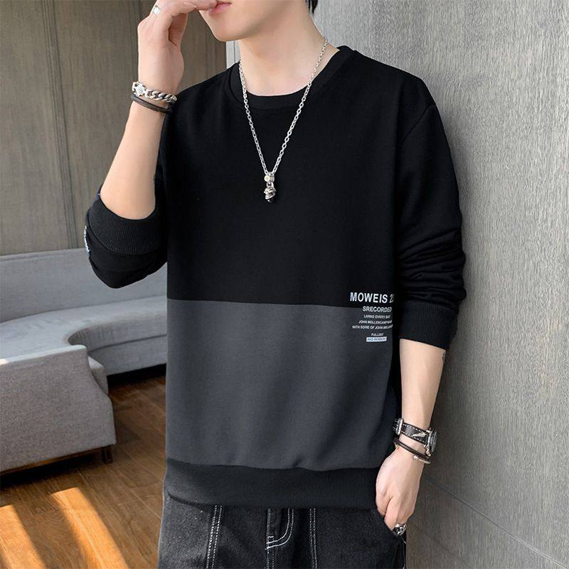 长袖t恤男秋季新款休闲帅气卫衣男士圆领宽松拼色百搭打底衫,男装,卫衣,淘宝优惠券,粉丝福利购,淘宝优惠卷