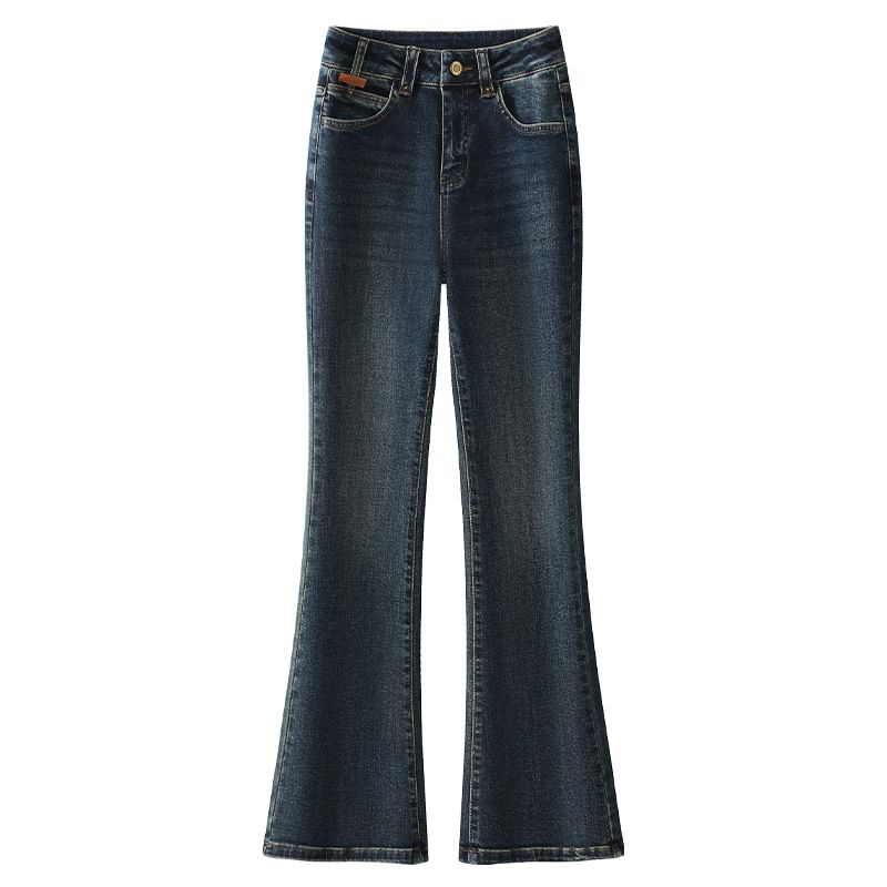 复古高腰微喇牛仔裤女年春秋新款显瘦长裤修身马蹄喇叭裤秋季