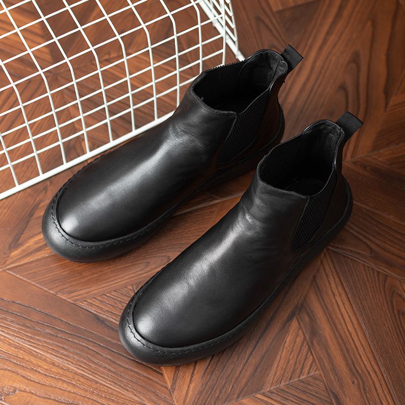 真皮圆头马丁靴男中帮冬季皮靴高帮皮鞋英伦休闲厚底男士雪地短靴