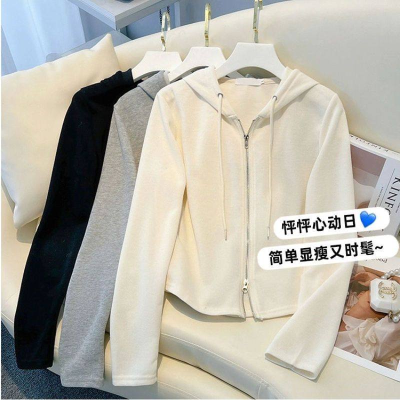 秋冬韩版新款卫衣女双开拉链连帽修身显瘦短款打底衫磨毛上衣外套,女装/女士精品,毛针织衫,淘宝优惠券,粉丝福利购,淘宝优惠卷