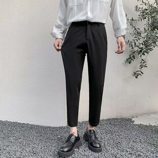 韩版西裤男直筒宽松坠垂感百搭秋冬九分黑色西装裤子小脚休闲长裤