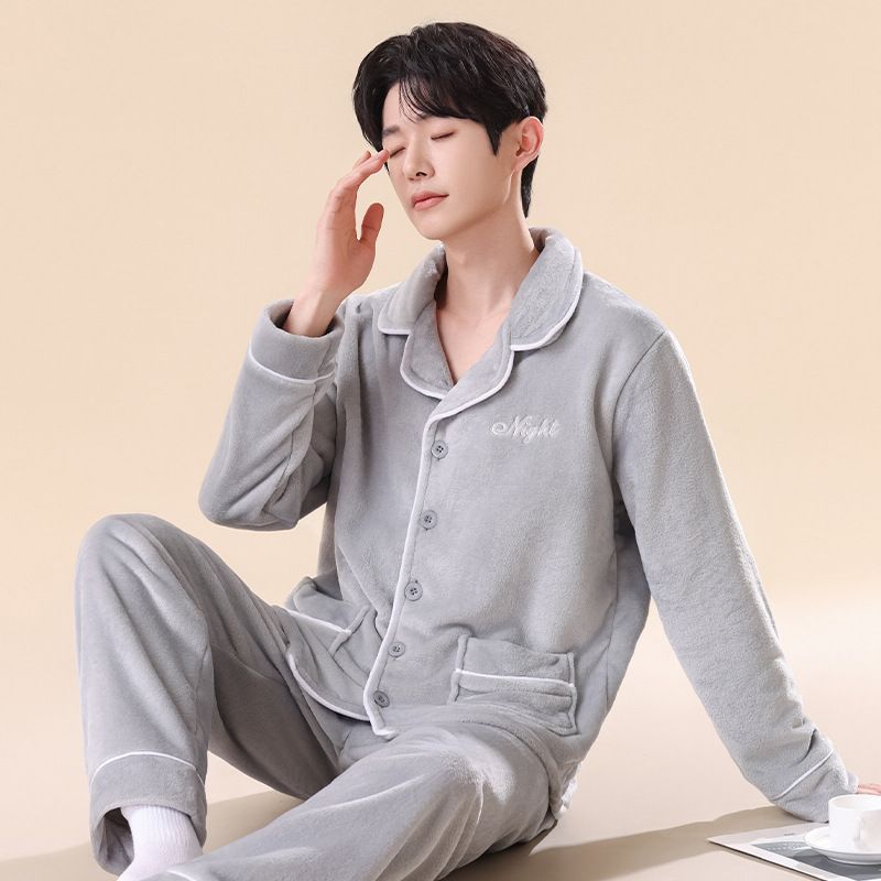 男士睡衣男冬季加绒加厚珊瑚绒秋冬2025年法兰绒家居服套装