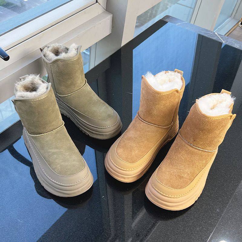 美拉德雪地靴女2025冬季真皮加绒保暖棉鞋厚底魔术贴休闲百搭短靴,女鞋,时尚雪地靴,淘宝优惠券,粉丝福利购,淘宝优惠卷