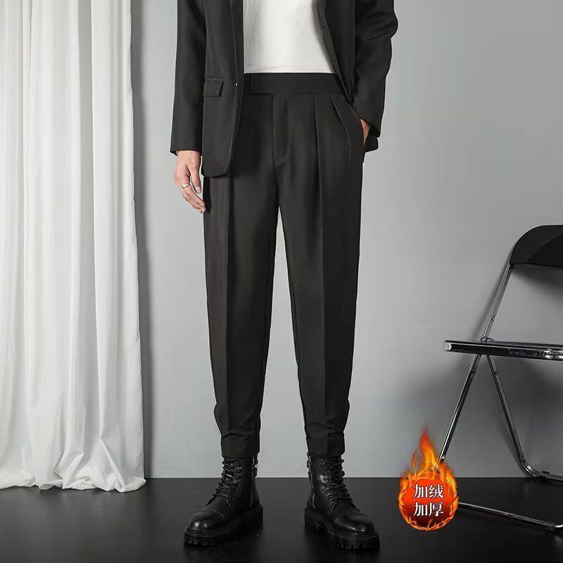 秋冬新款港风直筒休闲西裤男韩版宽松坠感丝滑小脚九分裤百搭