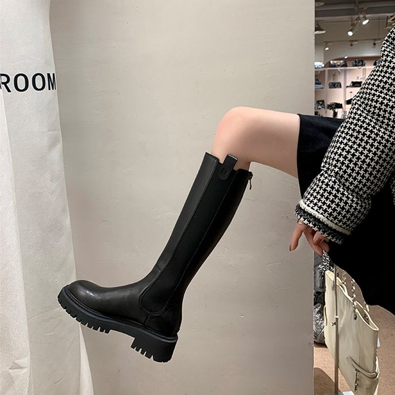 厂货通骑士靴女新款秋季显瘦高筒英伦风切尔西长靴内增高长筒靴女