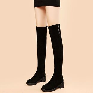 防掉筒过膝长靴女秋冬新款高跟黑色时装靴子瘦瘦靴平底长筒靴