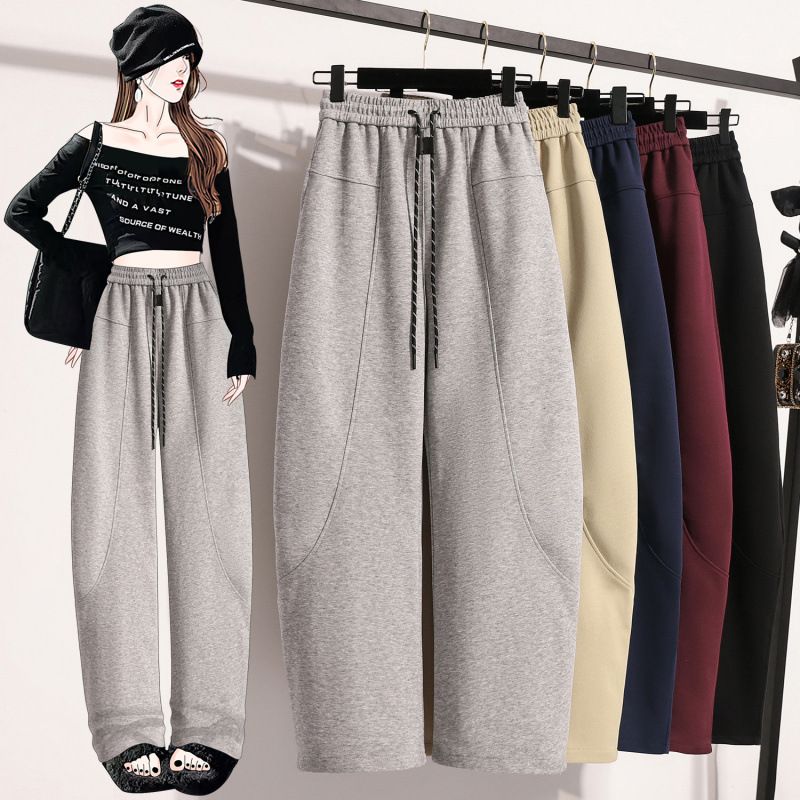秋冬加绒香蕉裤百搭气质弯刀卫裤女宽松休闲阔腿运动裤