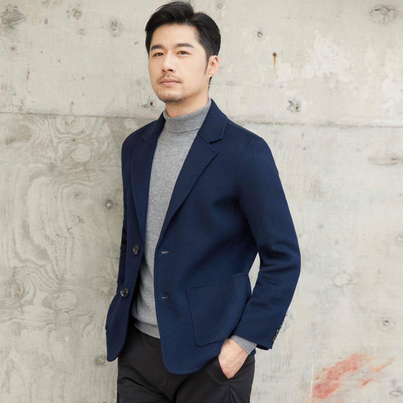 秋冬新款西装领羊毛呢子大衣男士双面呢短款休闲外套中款商务,男装,休闲西服,淘宝优惠券,粉丝福利购,淘宝优惠卷