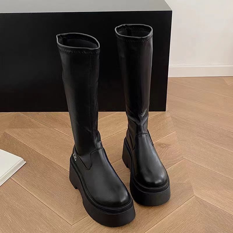 不过膝厚底高筒靴辣妹高跟套筒时装长靴2025秋季新款欧美骑士靴女
