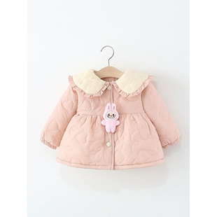 童装女童棉袄冬季加厚加绒儿童女宝宝兔耳朵棉服外套小童冬装棉衣