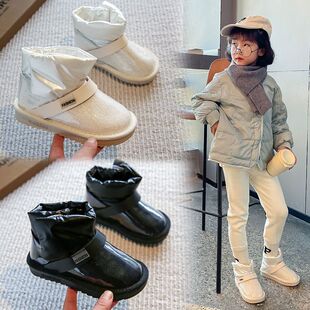 新款冬季男女儿童鞋雪地棉皮面防水防滑大童雪地靴加绒加厚棉靴潮