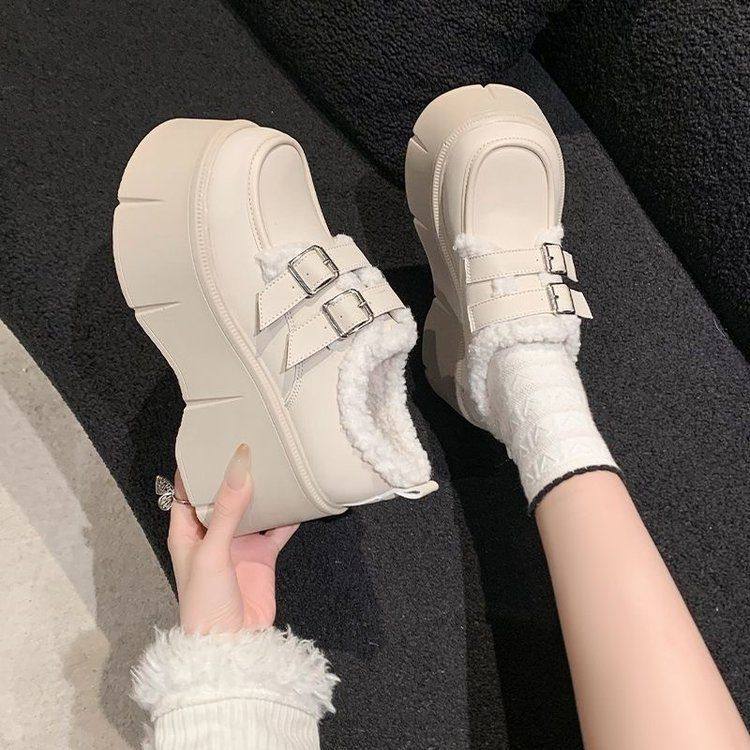 小个子厚底乐福鞋女2025冬新款增高8cm加绒小皮鞋羊羔毛保暖棉鞋,女鞋,时尚雪地靴,淘宝优惠券,粉丝福利购,淘宝优惠卷