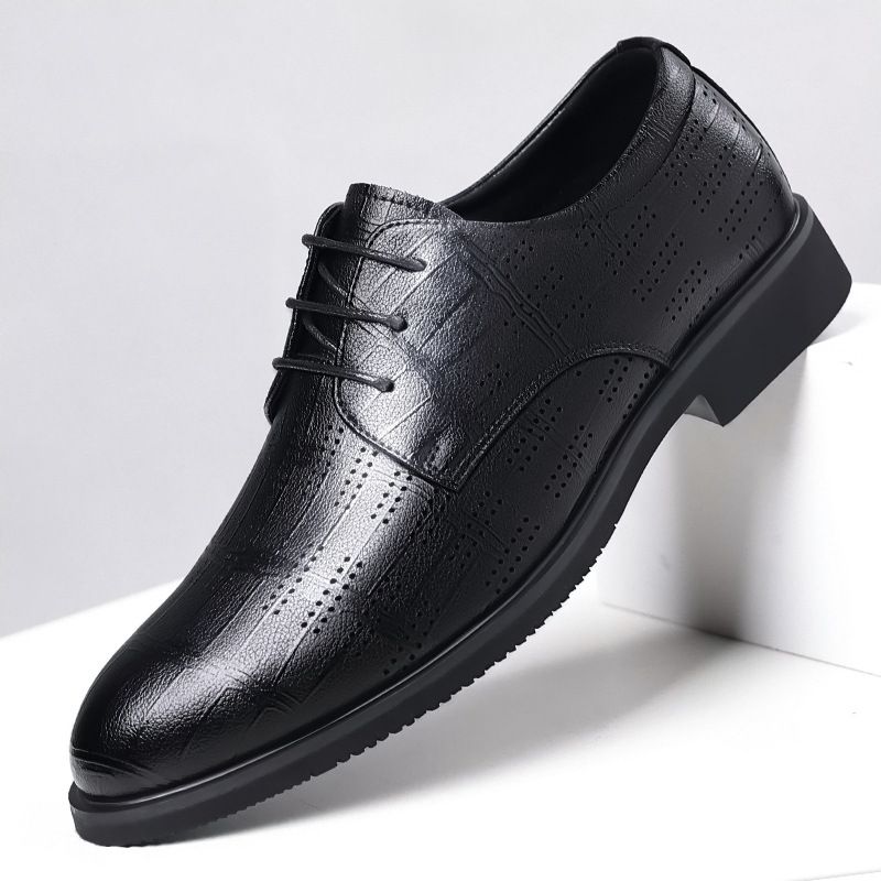 皮鞋男夏季正装商务休闲镂空透气英伦黑色增高西装结婚新郎鞋