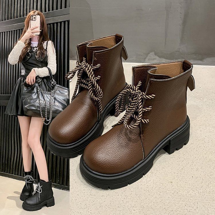 厚底短靴女马丁靴百搭配裙子低帮靴学院风短筒靴女2025春秋季新款