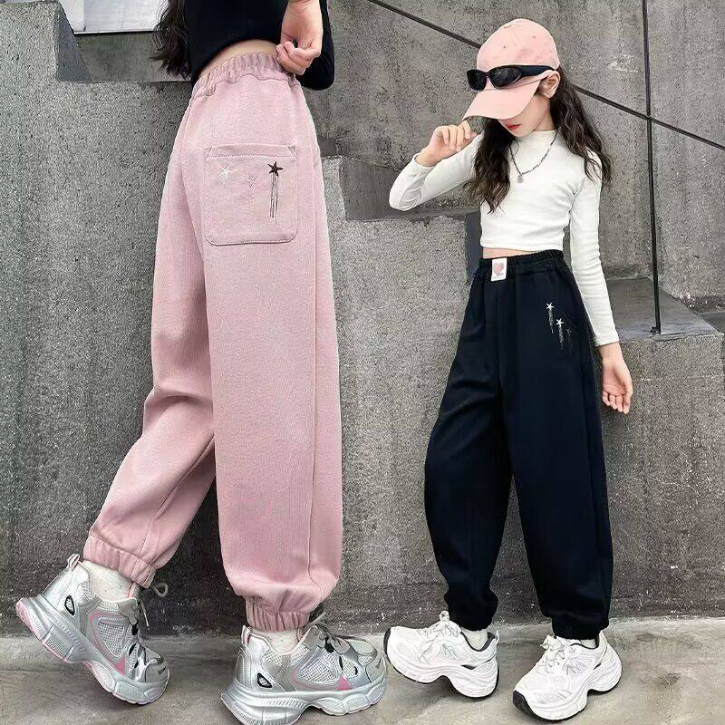 女童休闲裤加绒加厚秋冬装时尚运动裤儿童中大童卫裤女孩冬季裤子