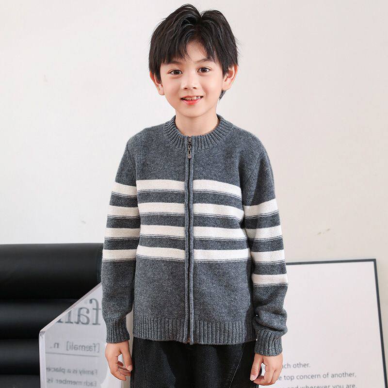 100纯羊毛针织开衫秋冬款男女儿童长袖毛衣加厚宝宝外套经典麻花