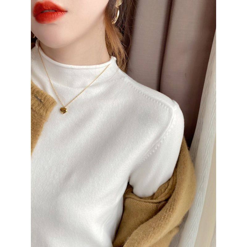 半高领打底衫女黑色修身内搭毛衣白色薄款针织衫法式秋冬洋气上衣