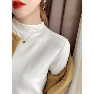 半高领打底衫女黑色修身内搭毛衣白色薄款针织衫法式秋冬洋气上衣