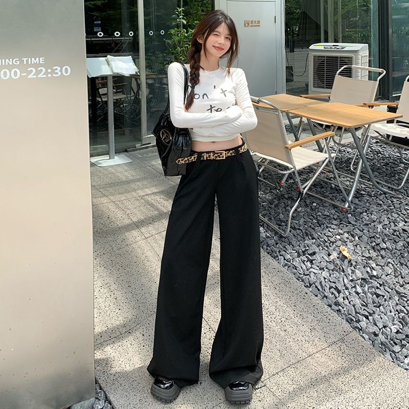 西装裤女秋季新款直筒宽松休闲裤高腰显瘦工装裤痞雅黑色裤子