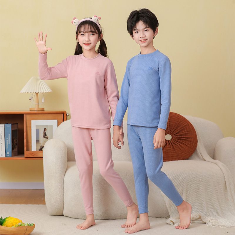 儿童保暖内衣套装羊绒蚕丝男女童秋衣秋裤德绒条纹中小童打底睡衣