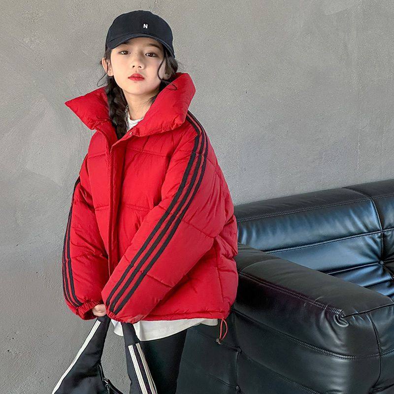 女童棉服冬季新款大童羽绒棉袄儿童冬装红色年服短款棉衣外套