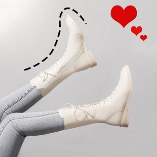 真皮白色加绒马丁靴2025秋冬季新款短靴女春秋单靴中筒骑士靴靴子