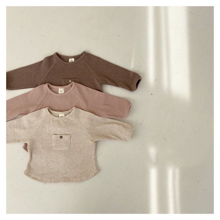 韩版童装春秋男女童婴儿宝宝休闲小口袋T恤儿童打底衫长袖纯棉