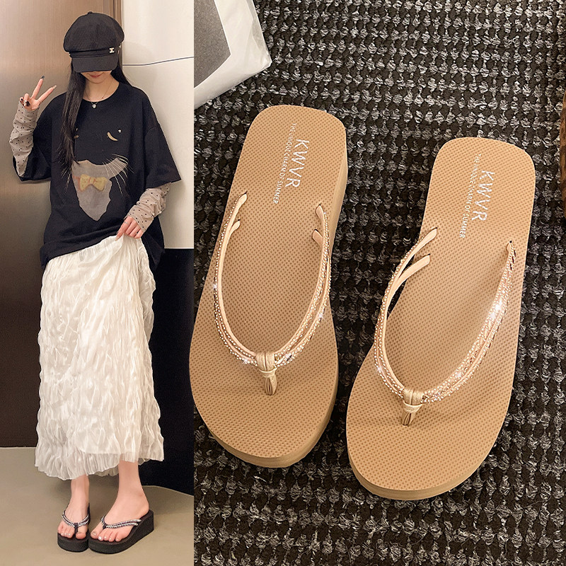带钻凉鞋女2026夏季外穿时尚人字拖沙滩鞋夹拖凉拖鞋坡跟显白厚底图片