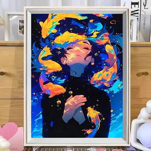 2026新款钻石画蓝汐灵鲤diy城堡高颜值手工钻石贴画满钻客厅玄关