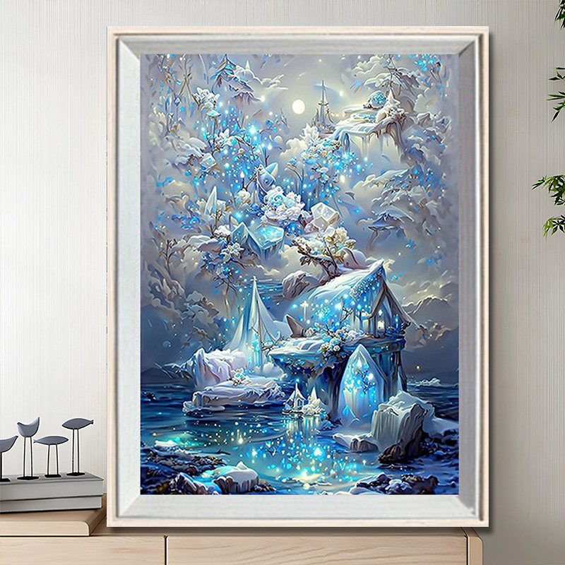 梦幻碎冰蓝城堡diy钻石画手工自粘贴画减压高级感客厅卧室装饰画,居家布艺,钻石绣,淘宝优惠券,粉丝福利购,淘宝优惠卷