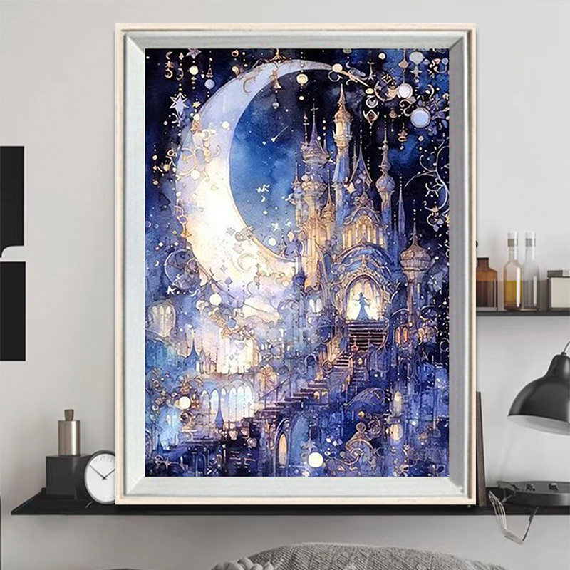 星月城堡钻石画手工diy点钻梦幻城堡满钻超闪贴画简约钻石画