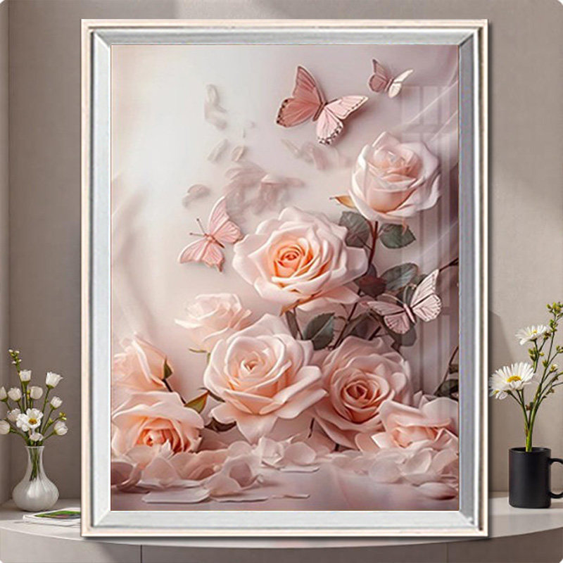 北欧月季花钻石画客厅小件2025新款满钻卧室贴钻十字绣简约现代5d