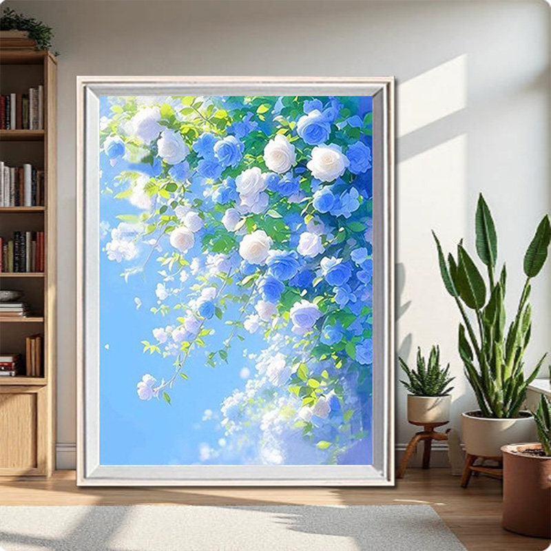 钻石画2025新款蓝色蔷薇十字绣钻石绣清新花卉满钻客厅治愈系点钻