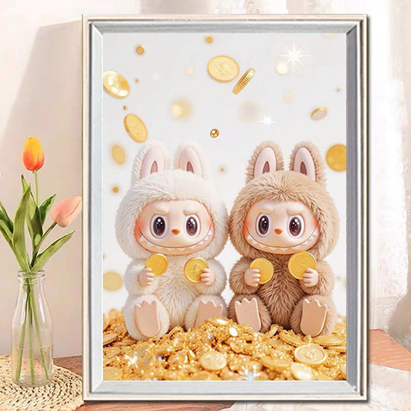 财源滚滚拉布布diy钻石画2026新款十字绣带框满钻高品质装饰画,居家布艺,钻石绣,淘宝优惠券,粉丝福利购,淘宝优惠卷