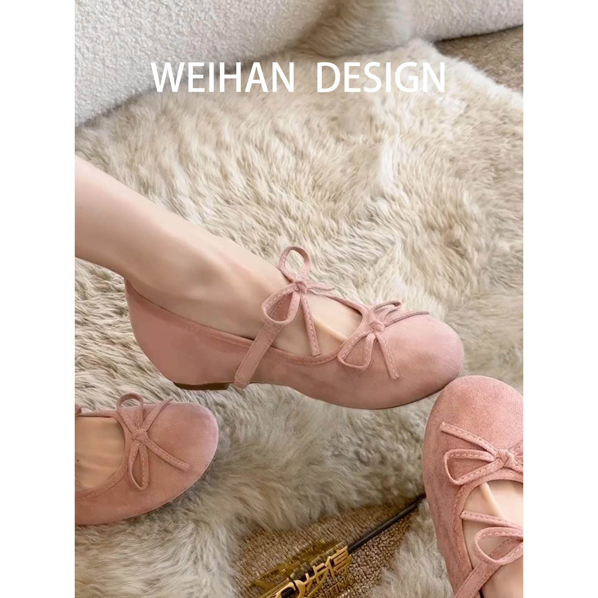羊皮版!圆头芭蕾风蝴蝶结单鞋粉色内增高玛丽珍鞋法式甜美瓢鞋女