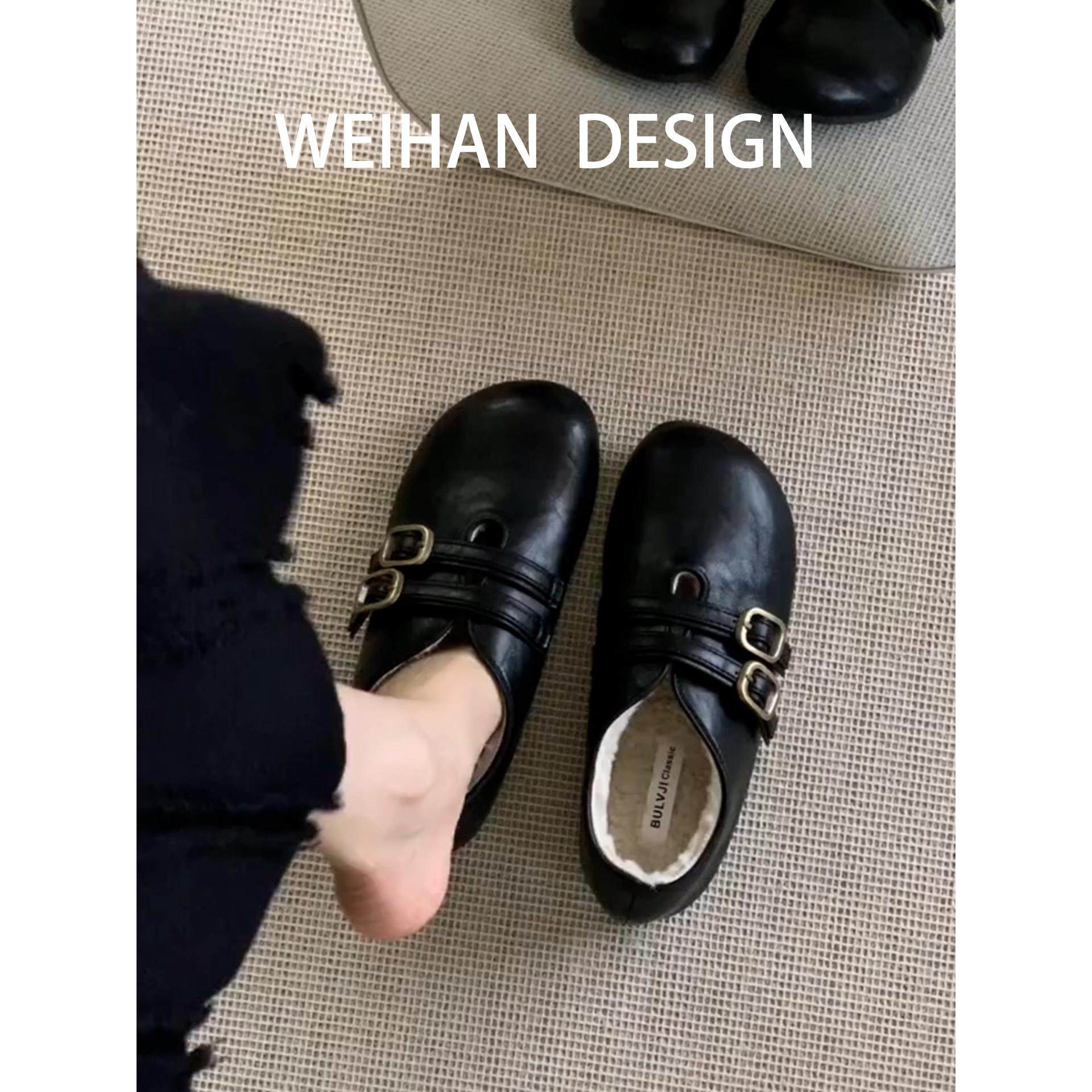 牛皮版！复古加绒勃肯鞋女平底毛毛鞋保暖玛丽珍豆豆鞋外穿小皮鞋,女鞋,勃肯鞋/软木鞋,淘宝优惠券,粉丝福利购,淘宝优惠卷