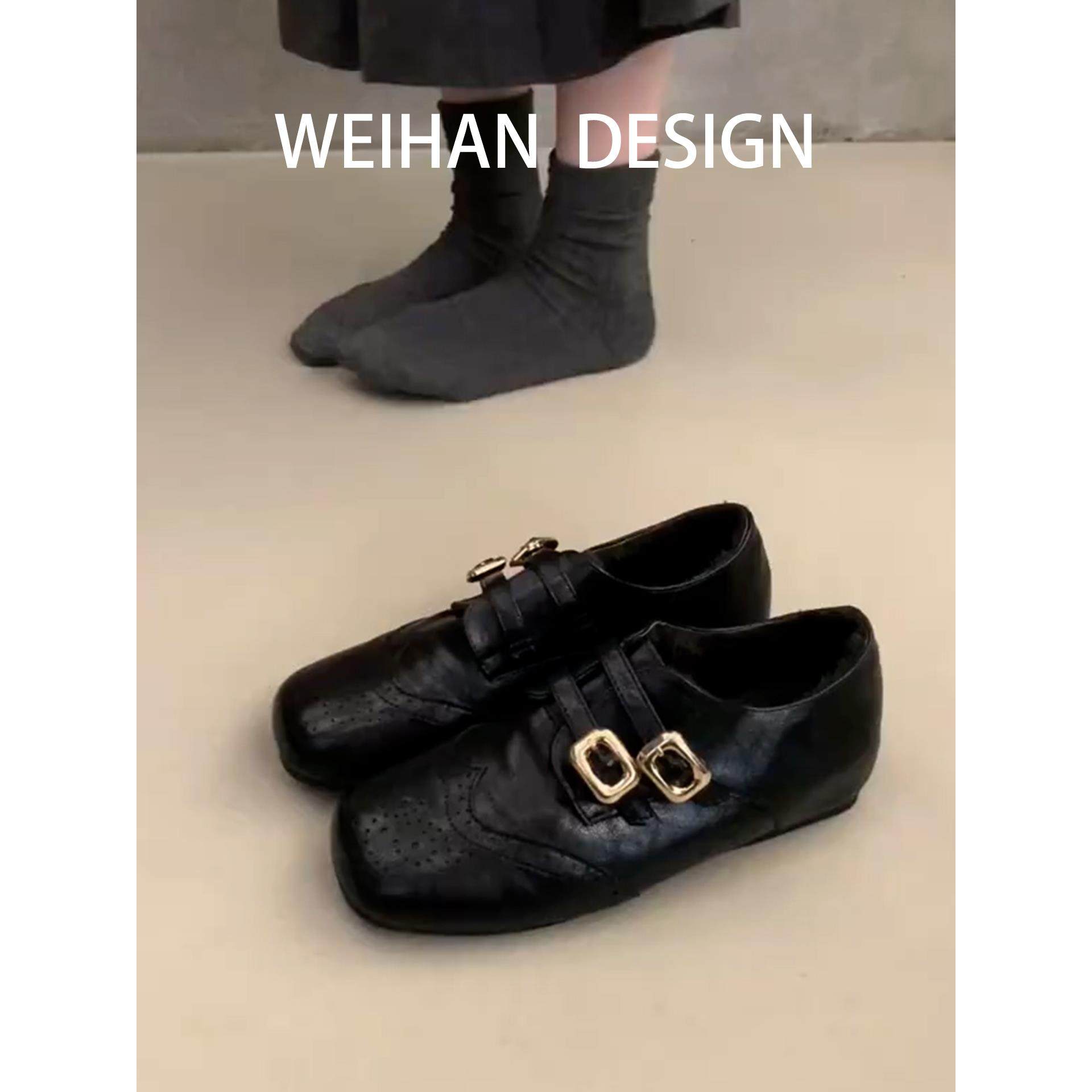 羊皮版！内增高加绒乐福小皮鞋女秋冬平底深口单鞋方扣一脚蹬棉鞋