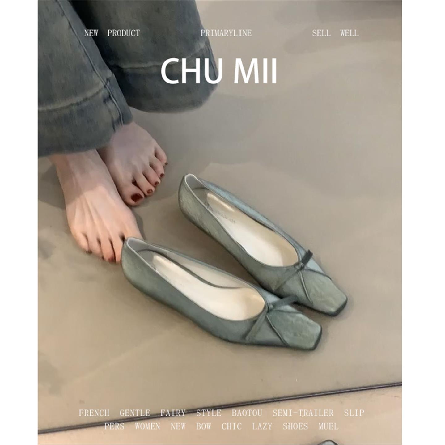 羊皮版！法式复古方头浅口单鞋女2025新款蝴蝶结设计感平底奶奶鞋