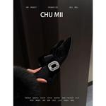 羊皮版~法式丝绒水钻单鞋女小香风内增高玛丽珍鞋方头配裙子瓢鞋