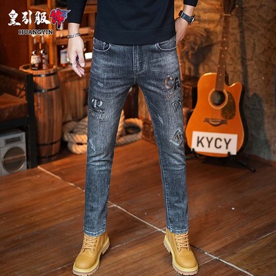 香港高端刺绣牛仔裤男款秋冬新款
