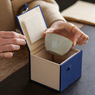 米黄汝窑功夫主人杯小茶盏简约家用开片可养茶杯品茗杯单个礼盒装